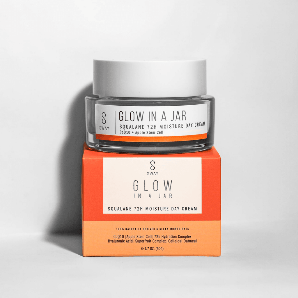 Sway Glow in a Jar Squalane 72H Moisture Day Cream | Squalane day cream powered by CoQ10 and apple stem cells to visibly plump and firm skin. Our non-greasy formula leaves a pearly sheen that is smooth to the touch.