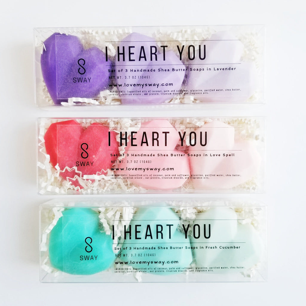 I Heart You ~ Set of 3 Diamond Heart Shea Butter Soaps