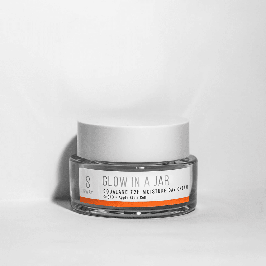 Sway Glow in a Jar Squalane 72H Moisture Day Cream | Squalane day cream powered by CoQ10 and apple stem cells to visibly plump and firm skin. Our non-greasy formula leaves a pearly sheen that is smooth to the touch.